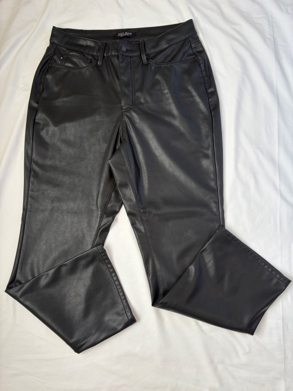 Judy Blue Black Faux Leather Tummy Control Straight Leg Pants 14W JB88755 EUC - Picture 2 of 8
